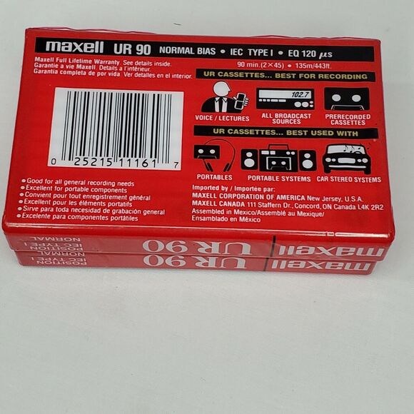 Lot of 2 NEW Maxell UR 90 Blank Audio Cassette Tapes 90 Minutes - SEALED - Picture 7 of 7